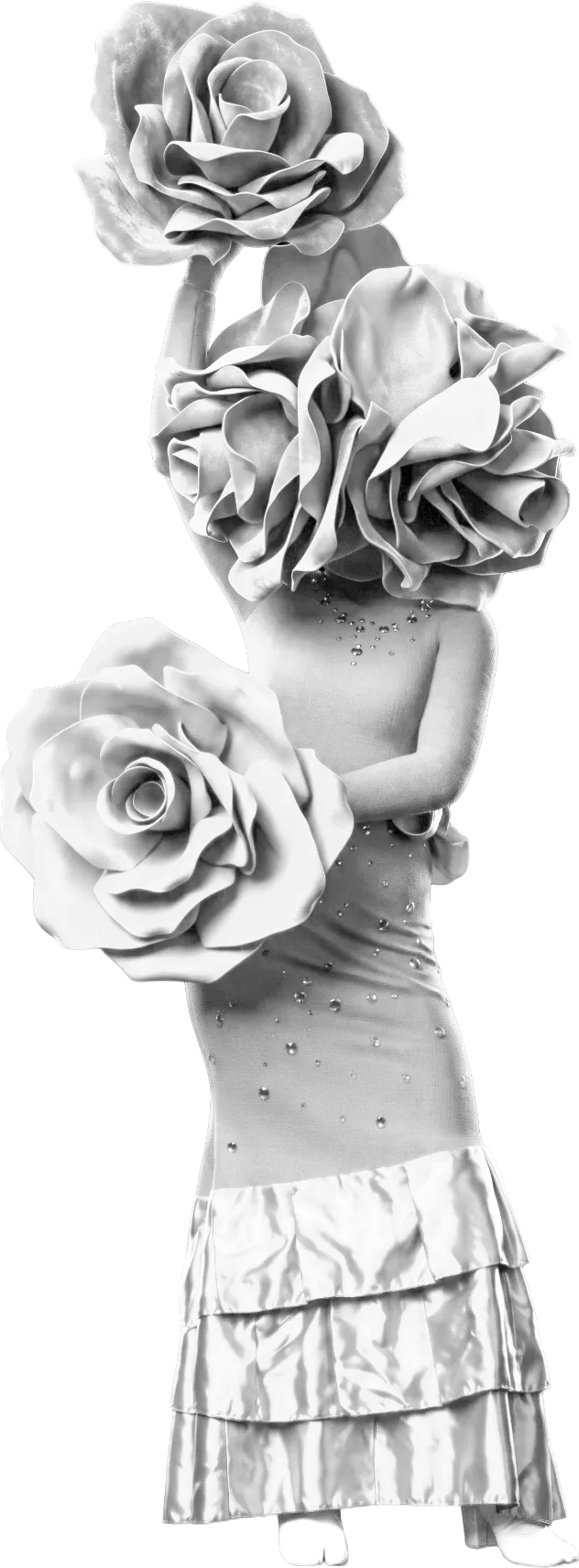 Personajes de rosas blancas recibiendo a los invitados